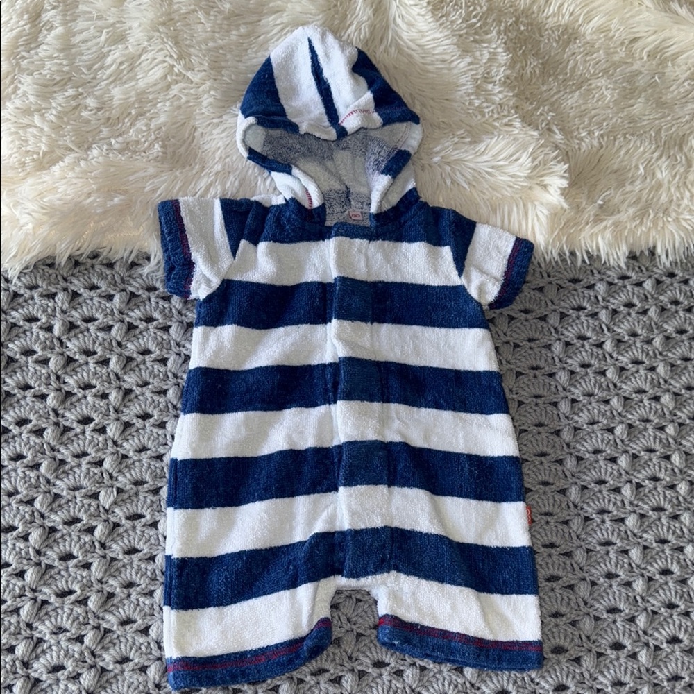Magnificent Baby Blue and White Striped Terry One Piece Romper Size 3m